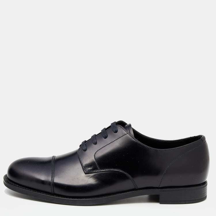 Pre Owned Prada Black Leather Lace Up Oxfords Size 41