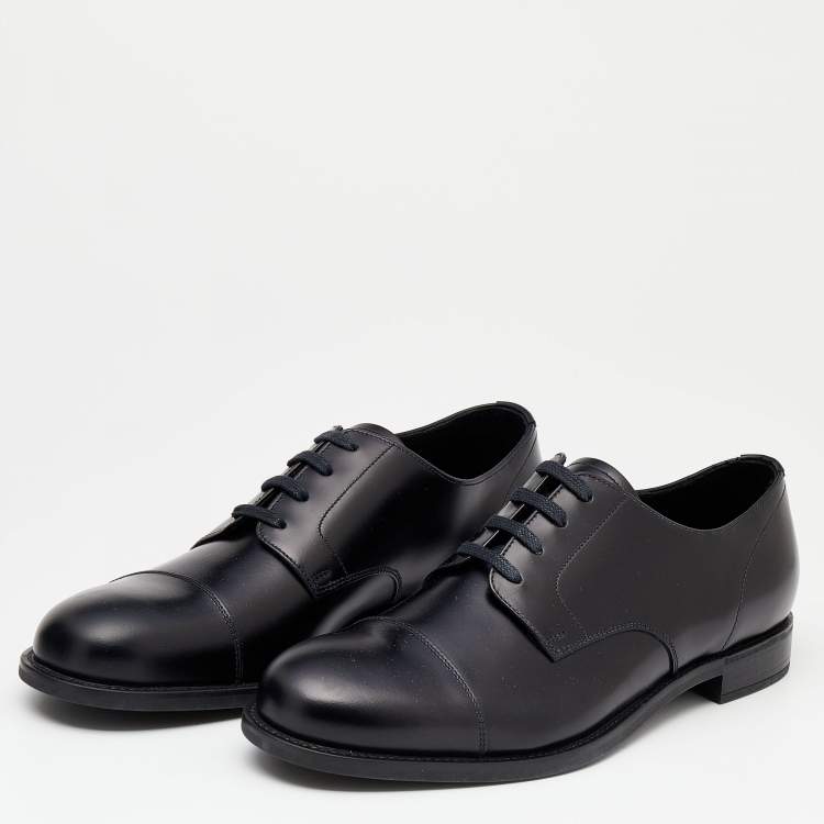 Pre Owned Prada Black Leather Lace Up Oxfords Size 41