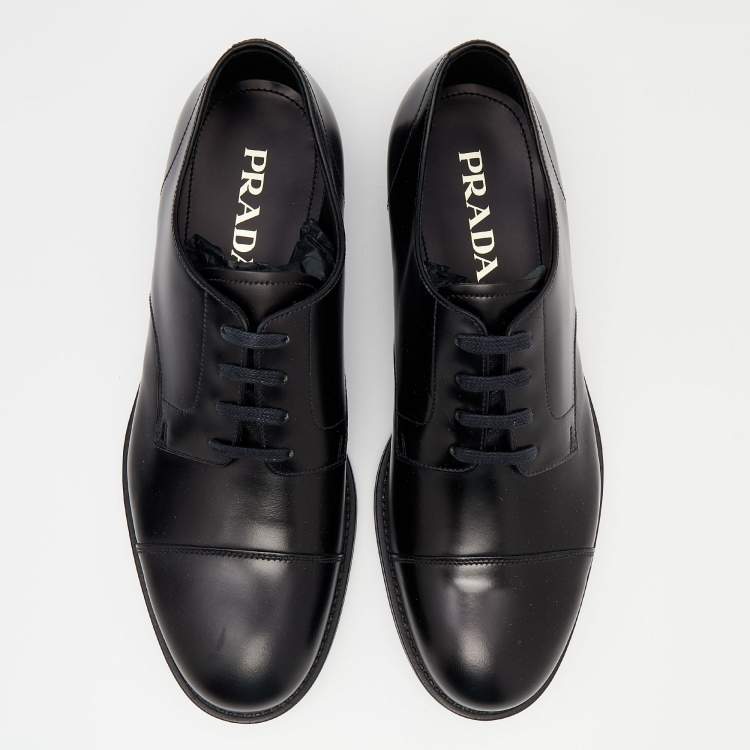 Pre Owned Prada Black Leather Lace Up Oxfords Size 41
