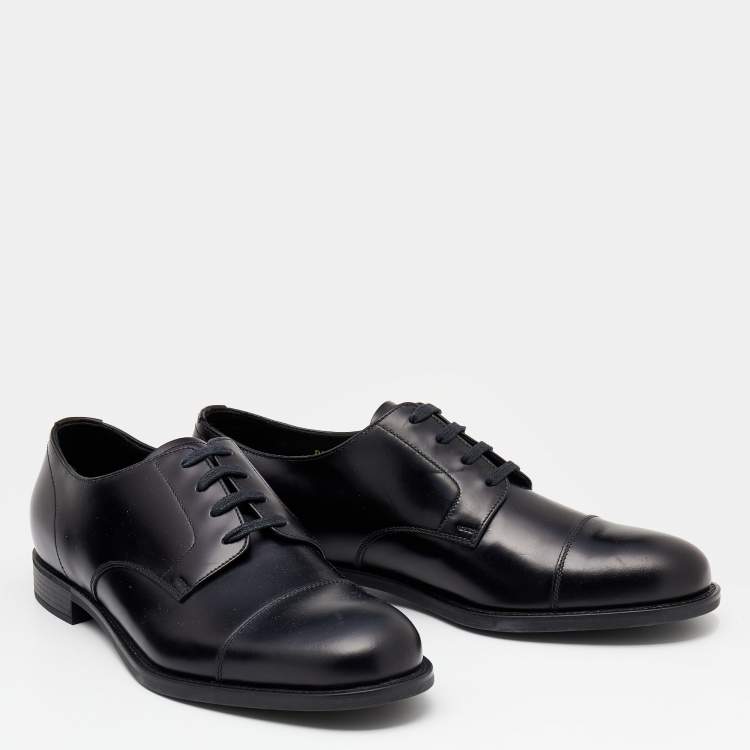 Pre Owned Prada Black Leather Lace Up Oxfords Size 41