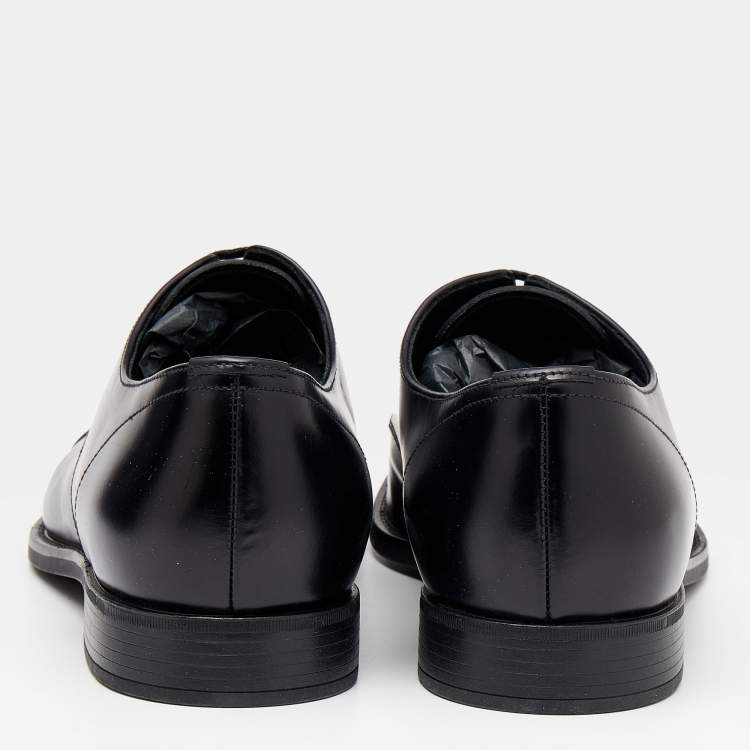 Pre Owned Prada Black Leather Lace Up Oxfords Size 41