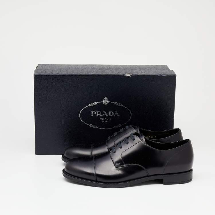 Pre Owned Prada Black Leather Lace Up Oxfords Size 41