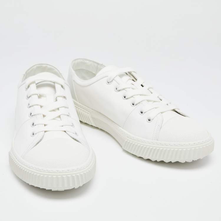 Pre Owned  Prada White Leather And Canvas Lace Up sneakers Size 44.5