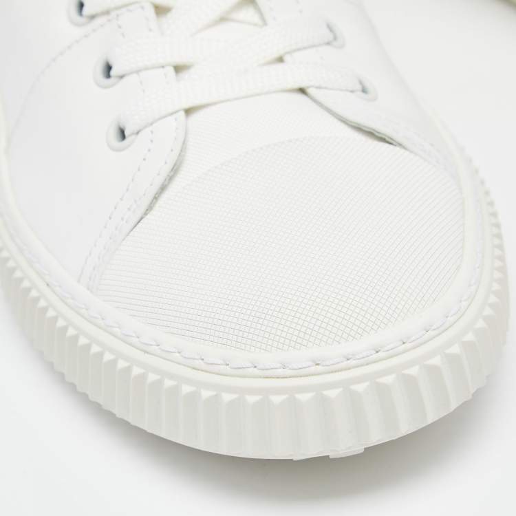 Pre Owned  Prada White Leather And Canvas Lace Up sneakers Size 44.5