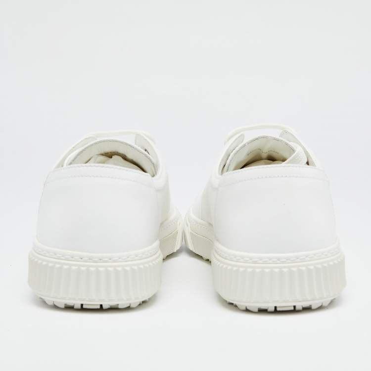 Pre Owned  Prada White Leather And Canvas Lace Up sneakers Size 44.5