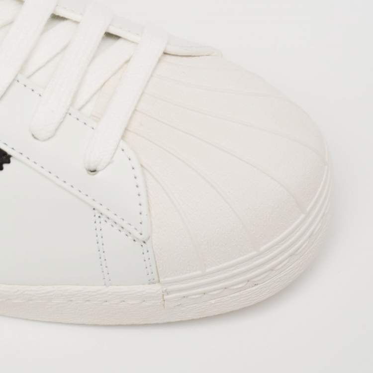 Pre Owned Prada x Adidas White/Black Leather Superstar Low Top Sneakers  Size 44.5
