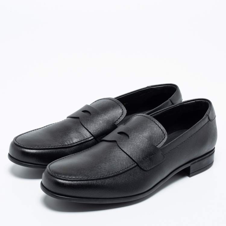 Prada Black Saffiano Leather Penny Slip On Loafers Size  Prada | TLC