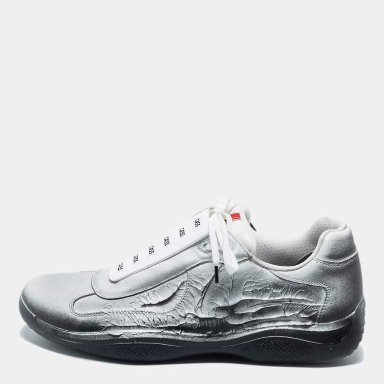 Pre Owned Cass x Prada White/Black Leather America's Cup "Att4ck" Sneakers Size 43.5