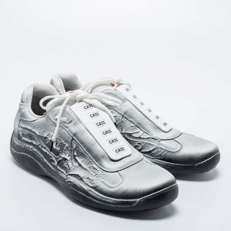Pre Owned Cass x Prada White/Black Leather America's Cup "Att4ck" Sneakers Size 43.5