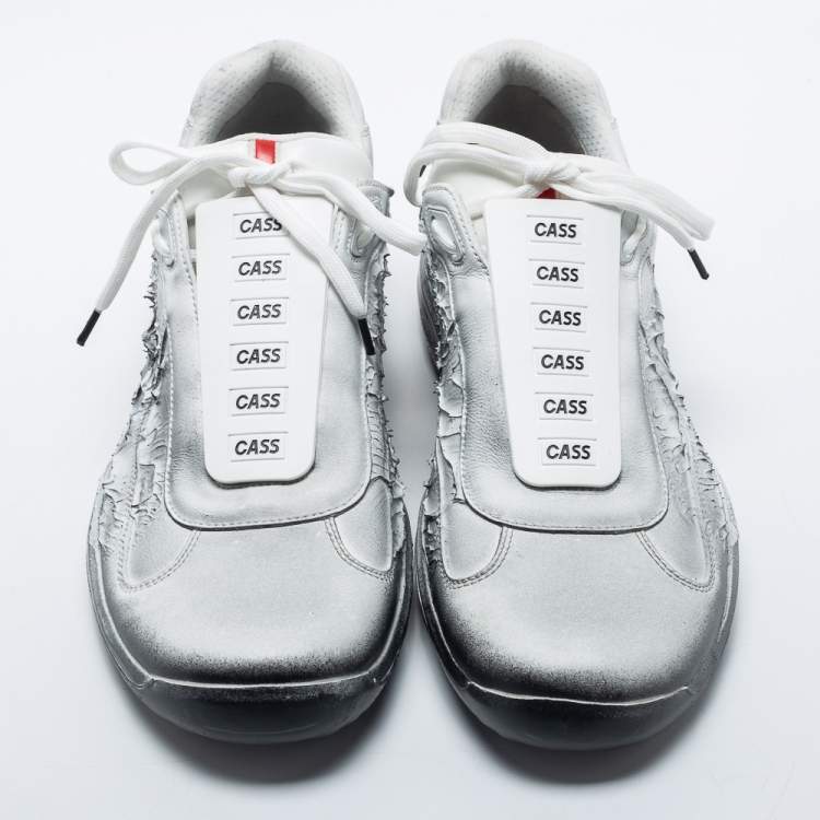 Pre Owned Cass x Prada White/Black Leather America's Cup "Att4ck" Sneakers Size 43.5