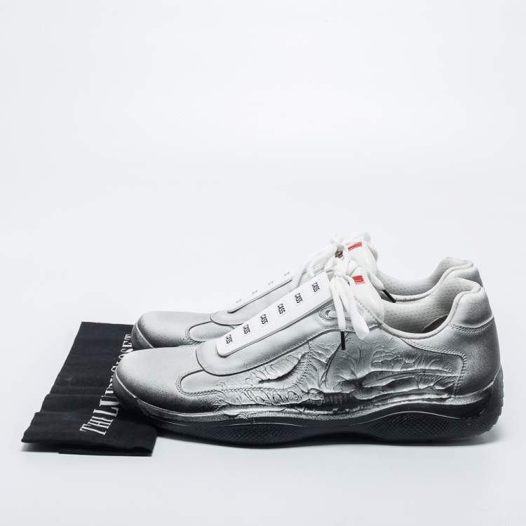 Pre Owned Cass x Prada White/Black Leather America's Cup "Att4ck" Sneakers Size 43.5