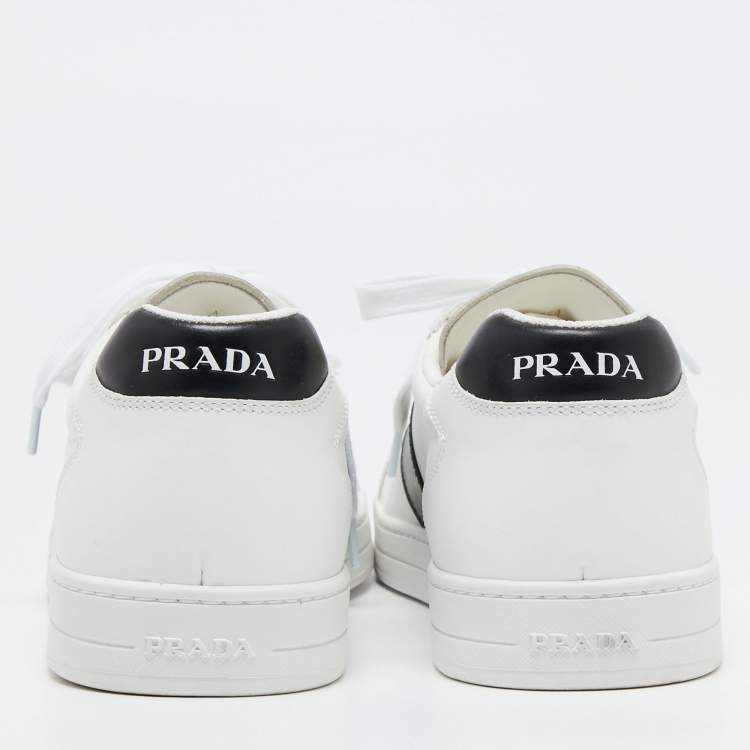 Pre Owned Prada White/Black Leather Low Top Sneakers  Size 44.5