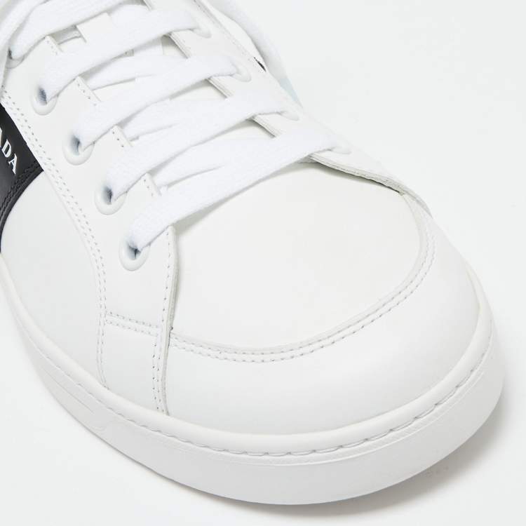 Pre Owned Prada White/Black Leather Low Top Sneakers  Size 44.5