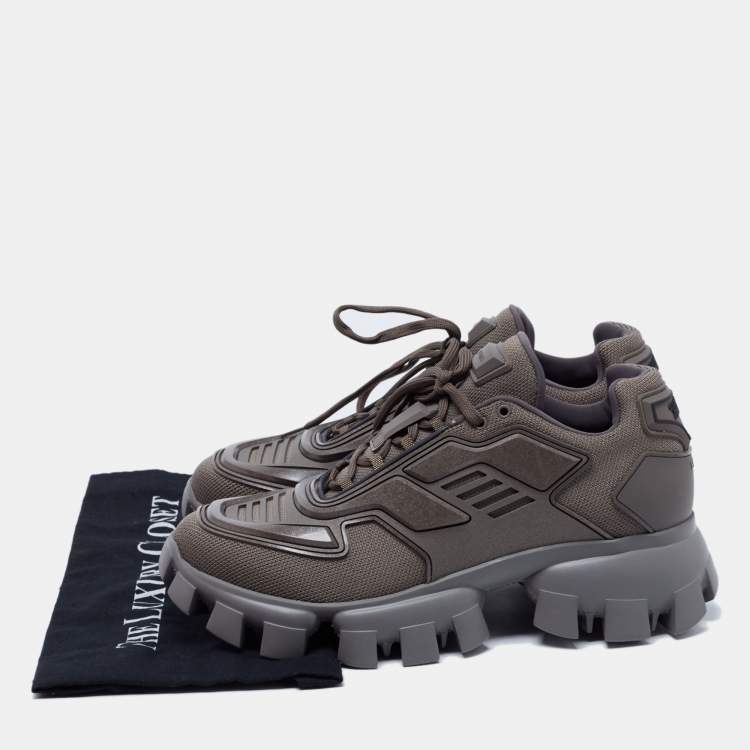 Pre Owned Prada Grey Knit Fabric and Rubber Cloudbust Thunder Sneakers Size 42.5