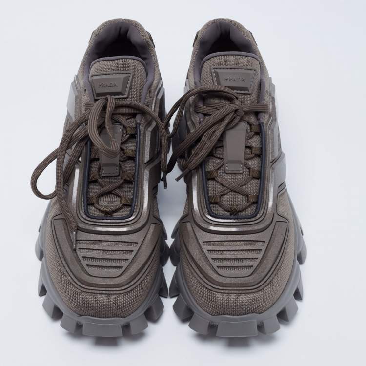 Pre Owned Prada Grey Knit Fabric and Rubber Cloudbust Thunder Sneakers Size 42.5