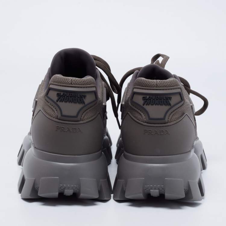 Pre Owned Prada Grey Knit Fabric and Rubber Cloudbust Thunder Sneakers Size 42.5