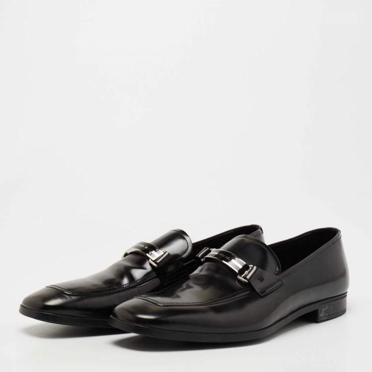 Pre Owned Prada Black Leather Slip On Loafers Size 42