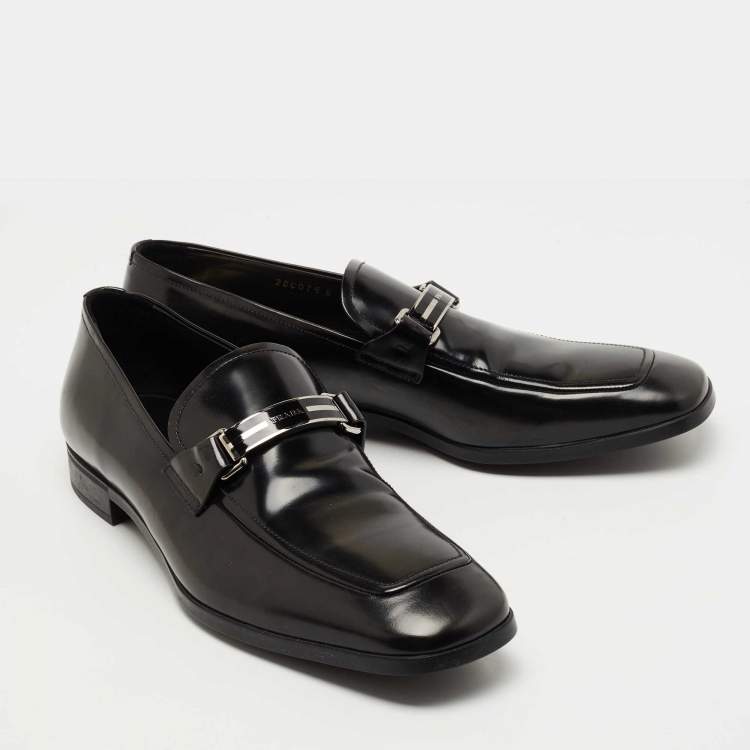 Pre Owned Prada Black Leather Slip On Loafers Size 42