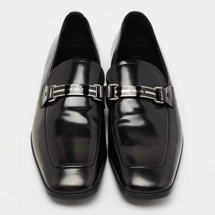 Pre Owned Prada Black Leather Slip On Loafers Size 42