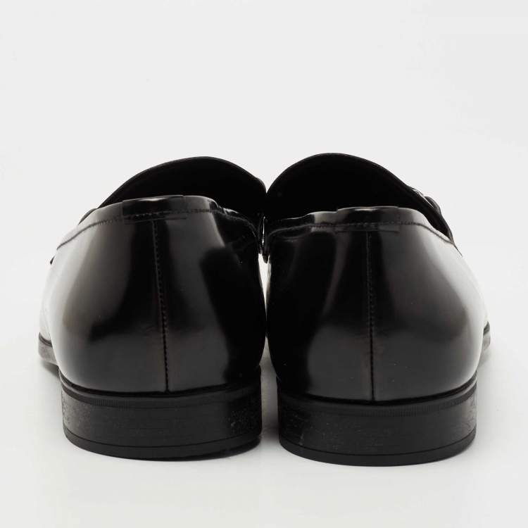 Pre Owned Prada Black Leather Slip On Loafers Size 42