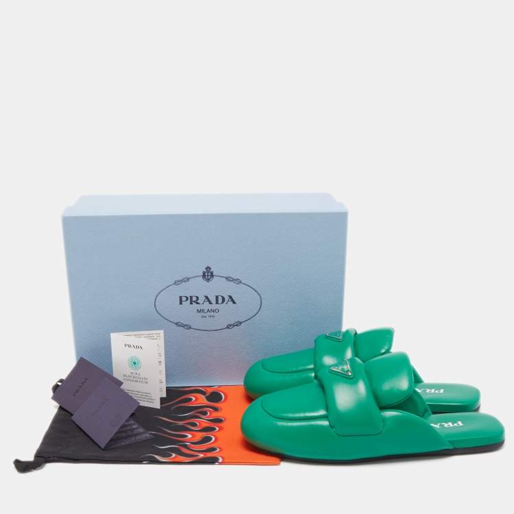 Pre Owned Prada Green Leather Sabots Mule Size 38