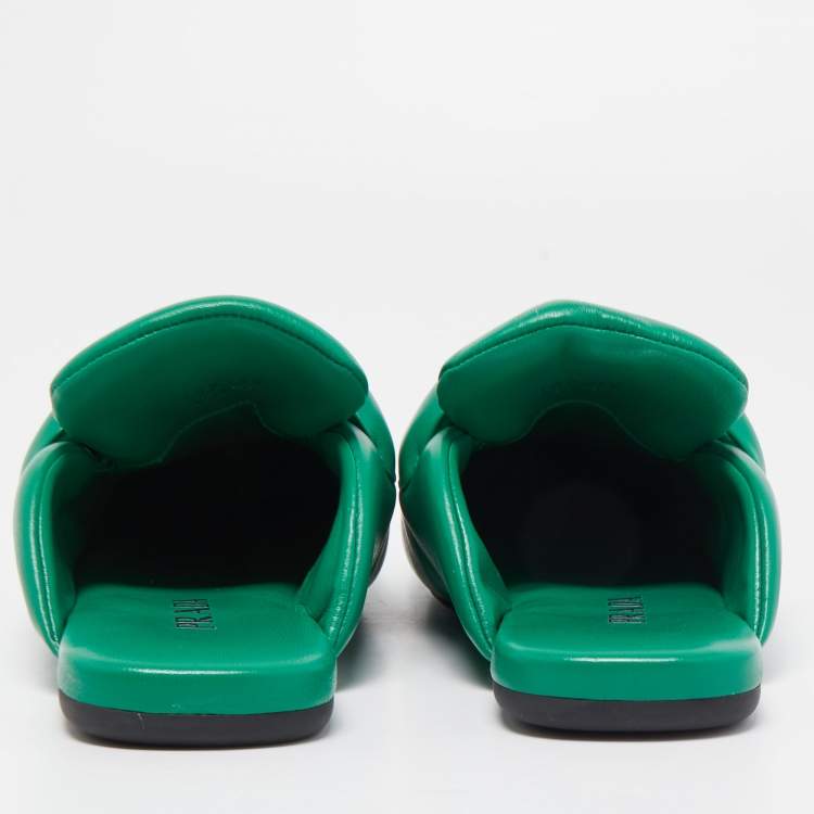 Pre Owned Prada Green Leather Sabots Mule Size 38