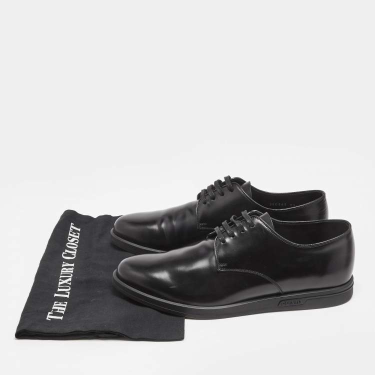 Pre Owned Prada Black Leather Lace Up Derby Size 43.5