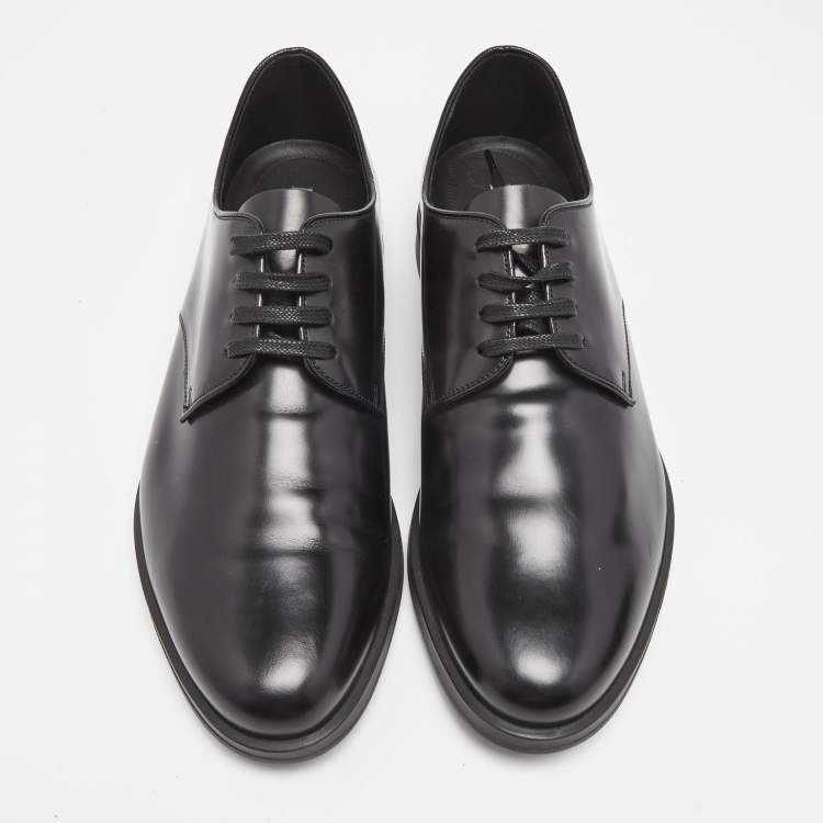 Pre Owned Prada Black Leather Lace Up Derby Size 43.5