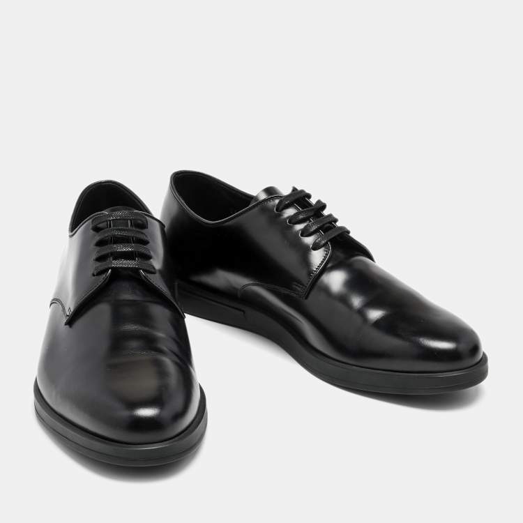 Pre Owned Prada Black Leather Lace Up Derby Size 43.5