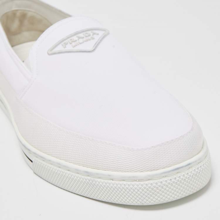 Pre Owned Prada White Nylon Logo Slip On Sneakers Size 43