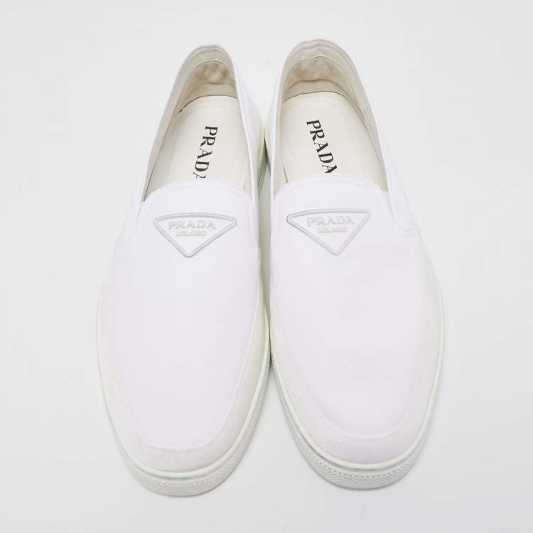 Pre Owned Prada White Nylon Logo Slip On Sneakers Size 43