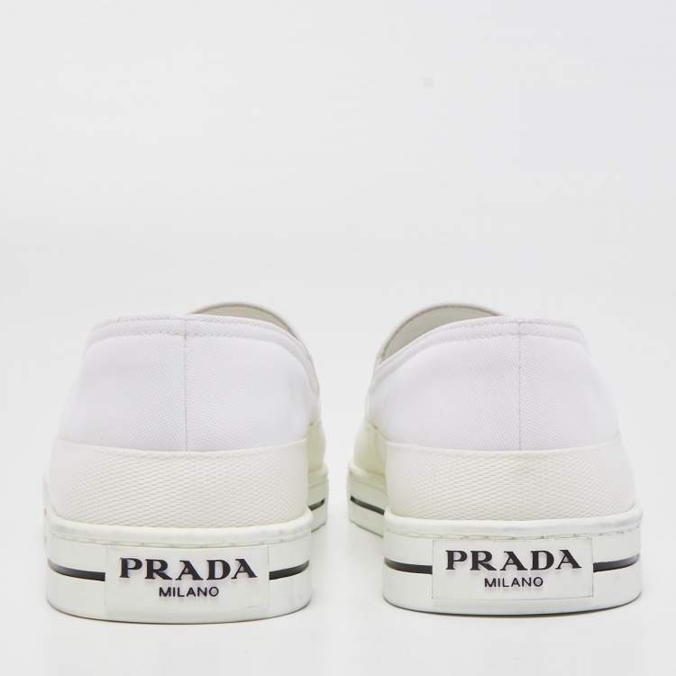 Pre Owned Prada White Nylon Logo Slip On Sneakers Size 43