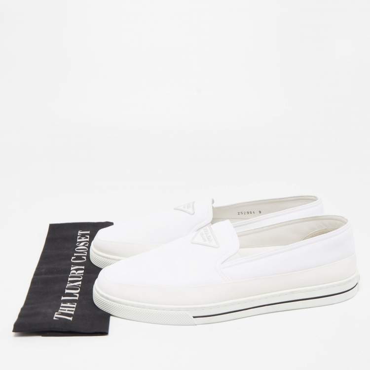 Pre Owned Prada White Nylon Logo Slip On Sneakers Size 43