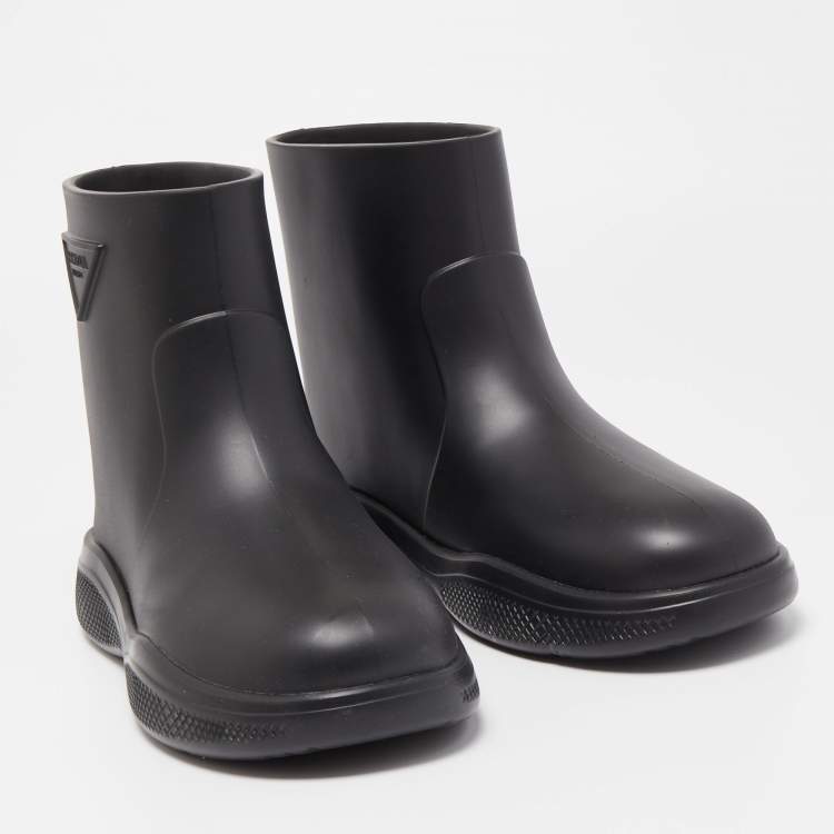Pre Owned Prada Black Rubber Rain Boots Size 42