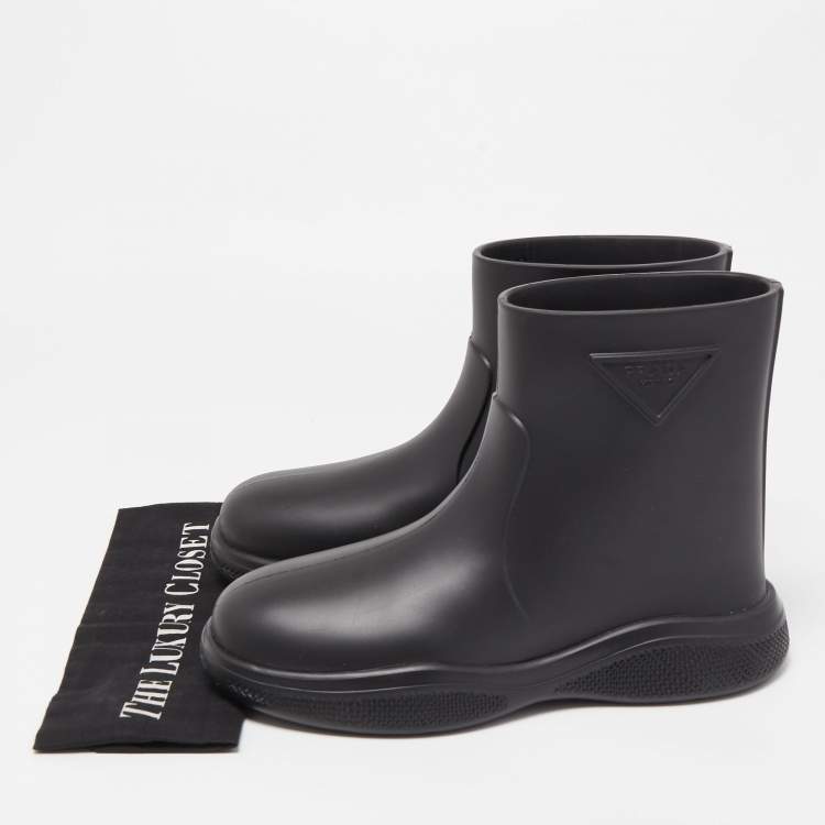 Pre Owned Prada Black Rubber Rain Boots Size 42