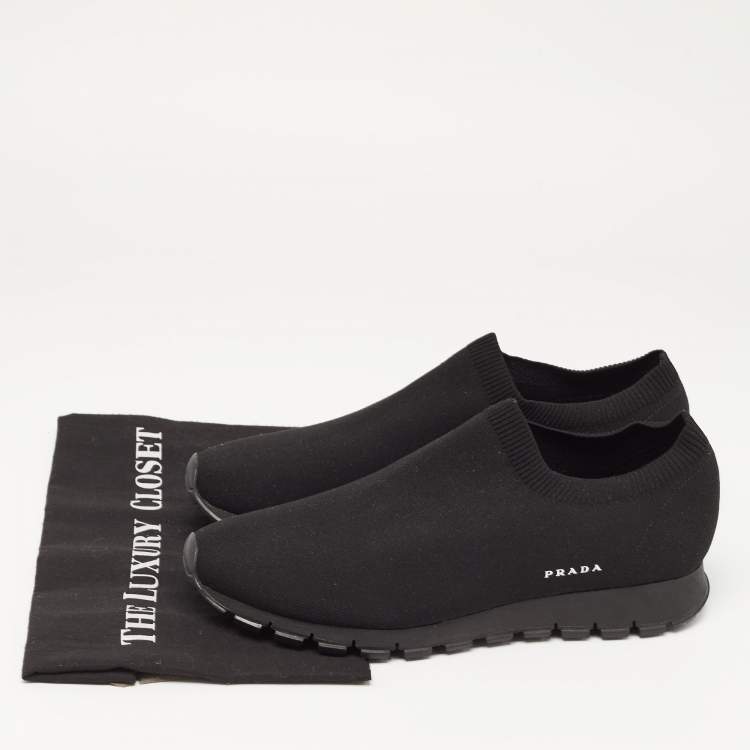 Pre Owned Prada Black Knit Fabric Slip On Sneakers Size 42