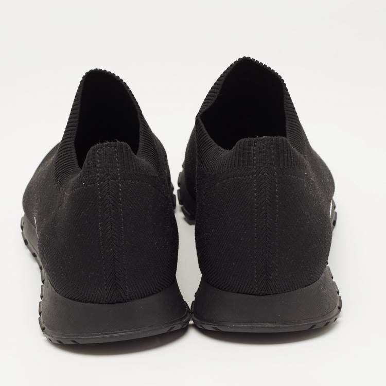 Pre Owned Prada Black Knit Fabric Slip On Sneakers Size 42