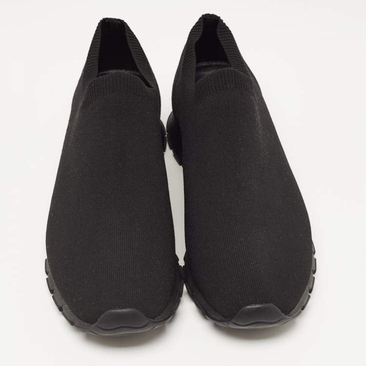 Pre Owned Prada Black Knit Fabric Slip On Sneakers Size 42