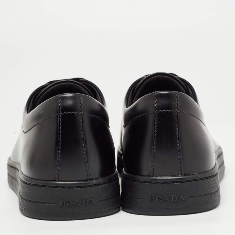 Pre Owned Prada Black Leather Lace Up Sneakers Size 39.5