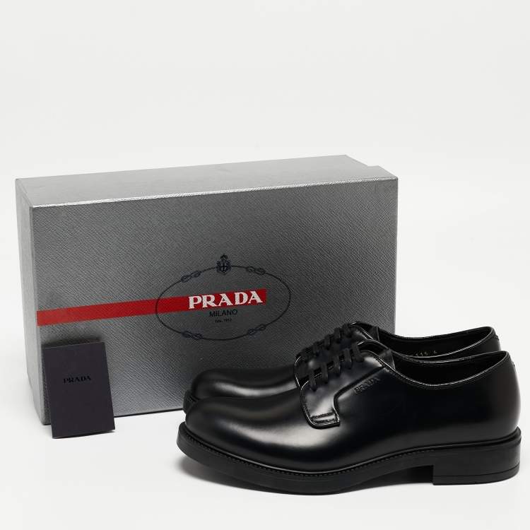 Pre Owned Prada Black Leather Lace Up Derby Size 40 