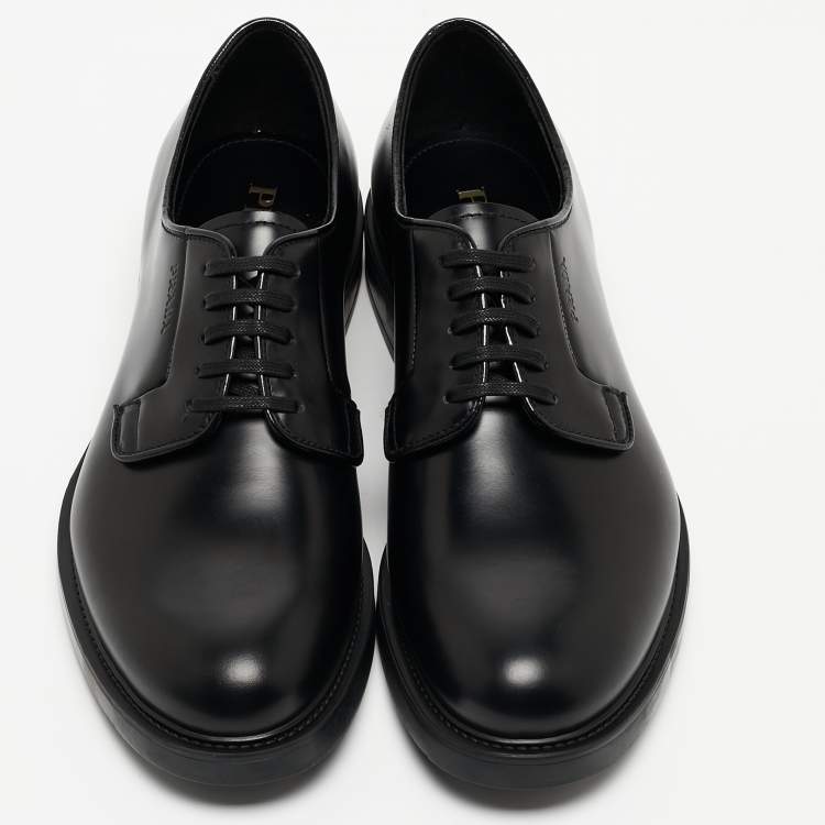 Pre Owned Prada Black Leather Lace Up Derby Size 40 