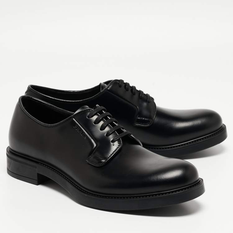 Pre Owned Prada Black Leather Lace Up Derby Size 40 