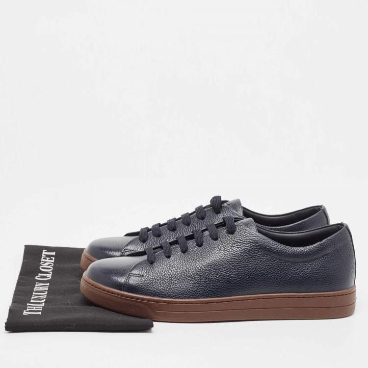 Pre Owned Prada Navy Blue Leather Low Top Sneakers Size 42