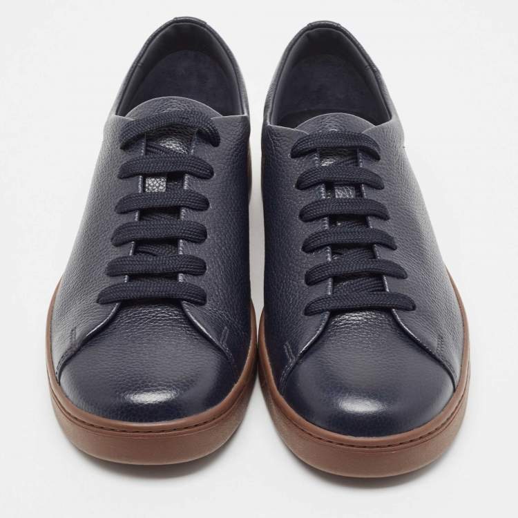 Pre Owned Prada Navy Blue Leather Low Top Sneakers Size 42