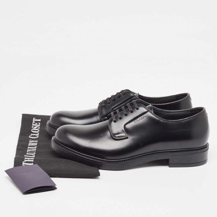 Pre Owned Prada Black Leather Lace Up Derby Size 40
