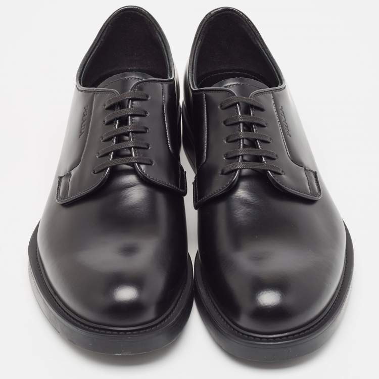 Pre Owned Prada Black Leather Lace Up Oxfords Size 40