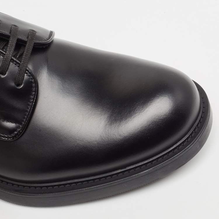 Pre Owned Prada Black Leather Lace Up Oxfords Size 40