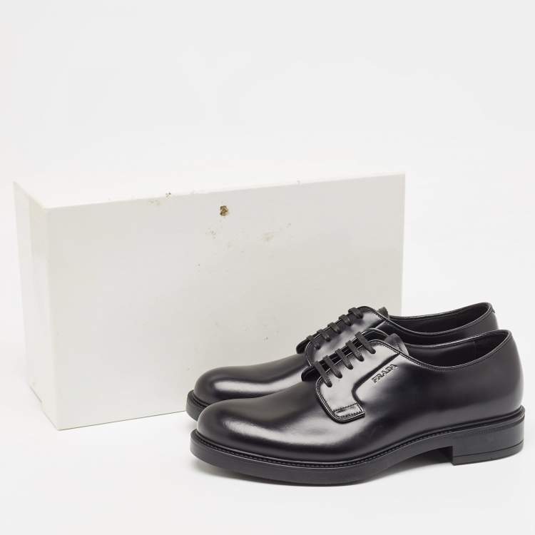 Pre Owned Prada Black Leather Lace Up Oxfords Size 40