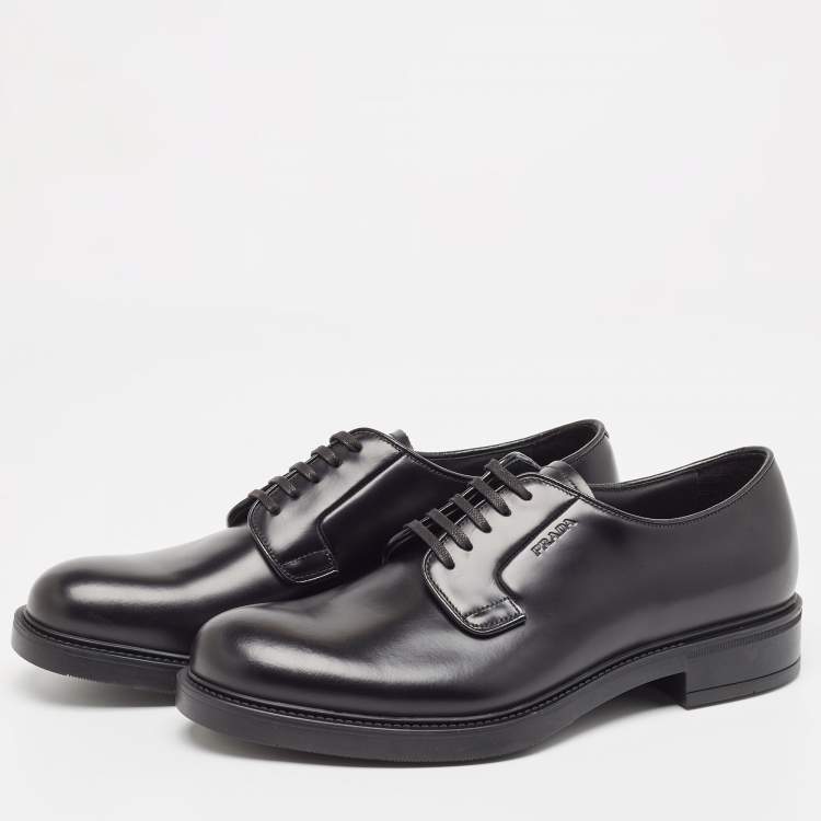 Pre Owned Prada Black Leather Lace Up Oxfords Size 40