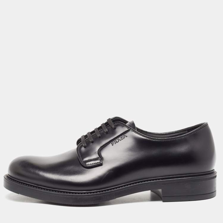 Pre Owned Prada Black Leather Lace Up Oxfords Size 40